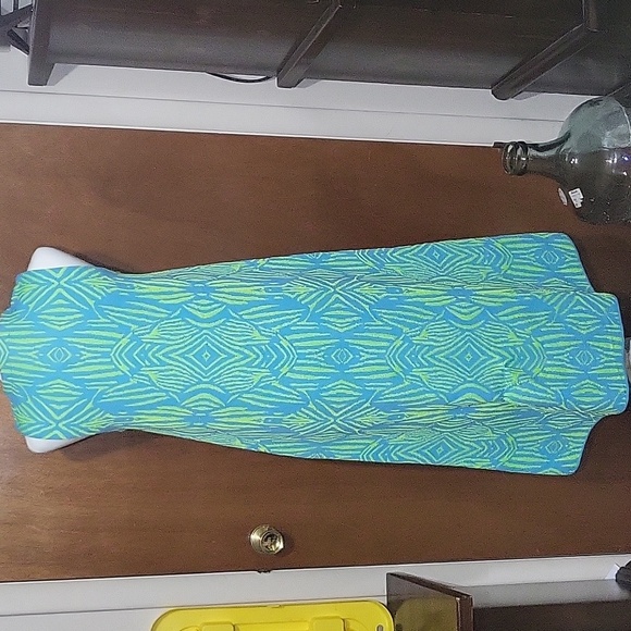 Nwot Zara Vibrant Blue and Green Patterned Strecthy Maxi Dress Womens Size Med - Picture 3 of 9